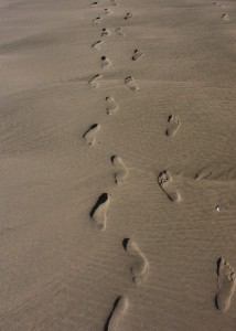 Spaziergang am Meer - Fußspuren am Strand; Foto: Fred Häusler